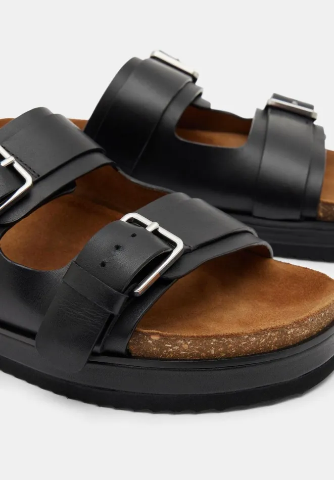 Hush Flats Women Bryson Buckle Slide Black Hush Flats Women Bryson Buckle Slide Black