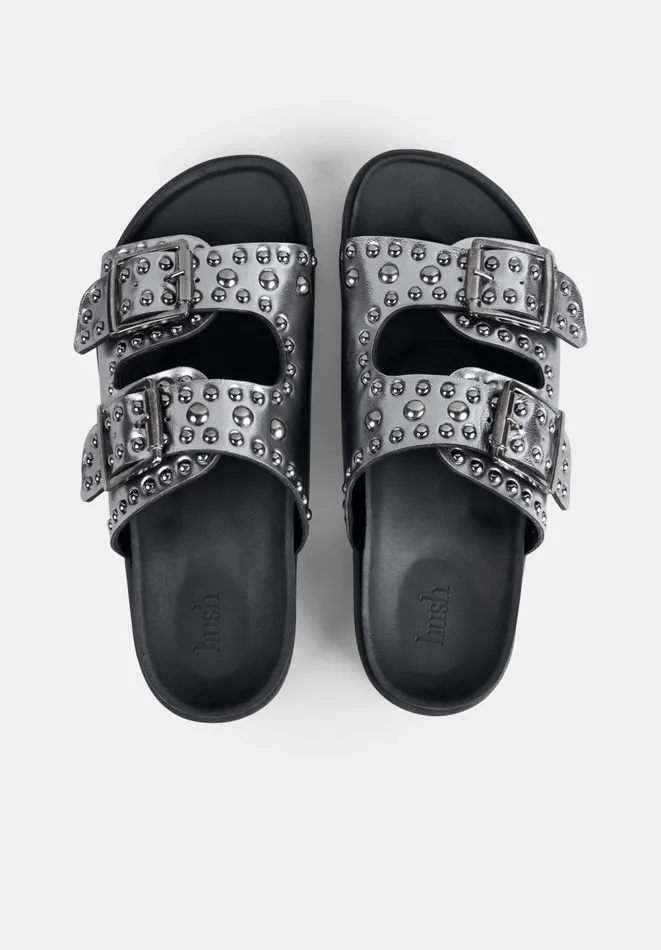 Hush Flats Women Kapalua Leather Studded Sandals Pewter Hush Flats Women Kapalua Leather Studded Sandals Pewter
