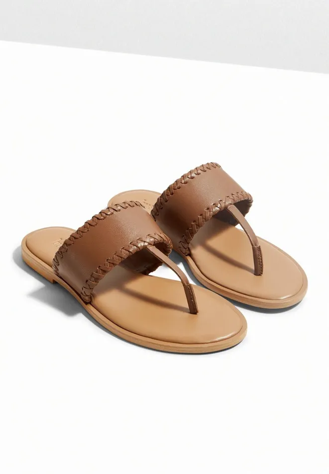 Hush Flats Women Wilma Leather Whipstitch Sandals Tan Hush Flats Women Wilma Leather Whipstitch Sandals Tan