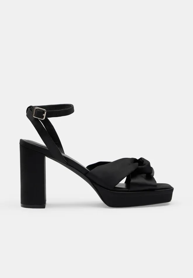 Hush Heels Women Farrah Satin Twist Platform Heels Black Hush Heels Women Farrah Satin Twist Platform Heels Black