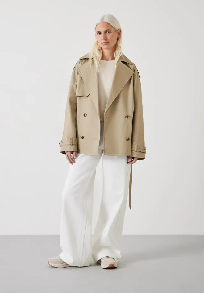 Hush Jackets and Coats Women Stella Short Trench Jacket Stone Hush Jackets and Coats Women Stella Short Trench Jacket Stone