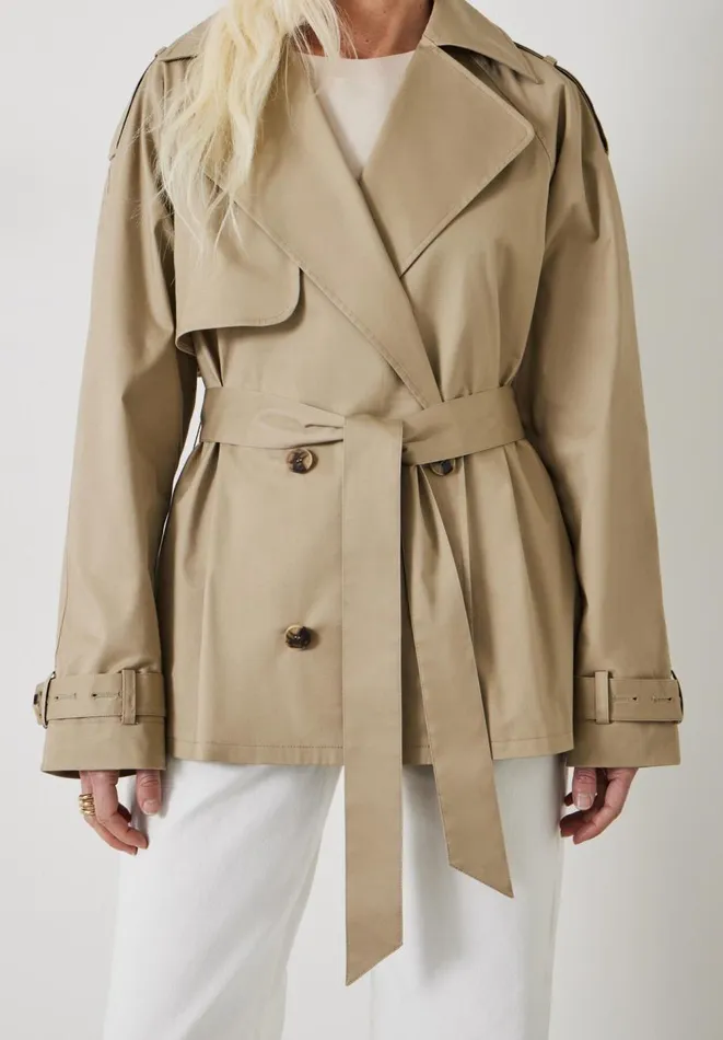Hush Jackets and Coats Women Stella Short Trench Jacket Stone Hush Jackets and Coats Women Stella Short Trench Jacket Stone