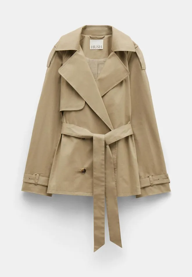Hush Jackets and Coats Women Stella Short Trench Jacket Stone Hush Jackets and Coats Women Stella Short Trench Jacket Stone
