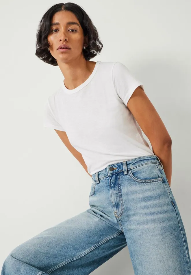 Hush Jeans Women Abi Cropped Wide Leg Jeans Mid Authentic Hush Jeans Women Abi Cropped Wide Leg Jeans Mid Authentic