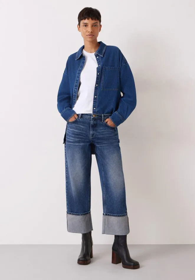 Hush Jeans Women Carly Turn Up Cropped Jeans Mid Authentic Wash
