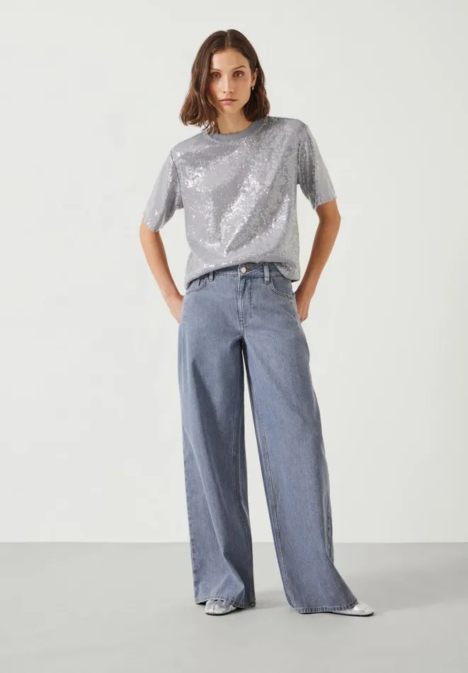 Hush Jeans Women Nova Pintuck Wide Leg Jeans Blue Grey
