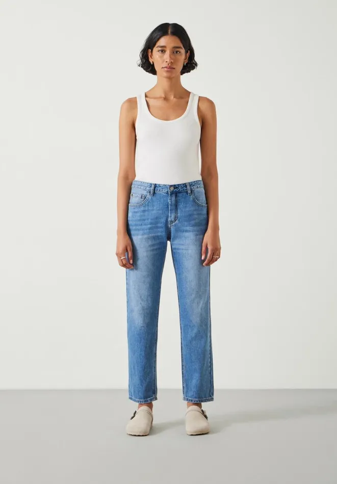 Hush Jeans Women Relaxed Fit Boyfriend Jeans Mid Authentic Blue