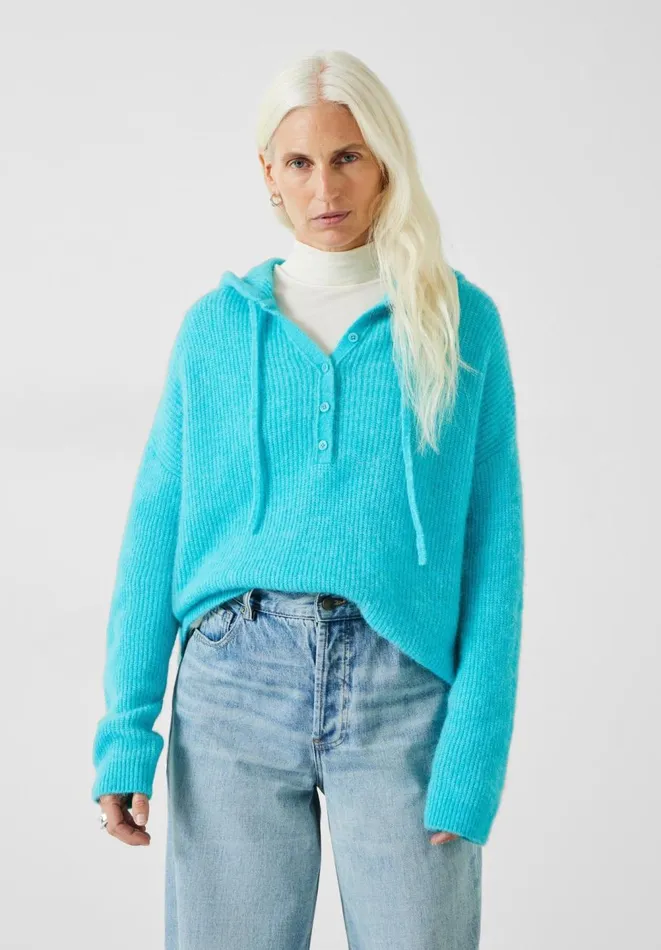 Hush Jumpers and Cardigans Women Halle Ribbed Wool Blend Hoodie Turquoise Blue Hush Jumpers and Cardigans Women Halle Ribbed Wool Blend Hoodie Turquoise Blue