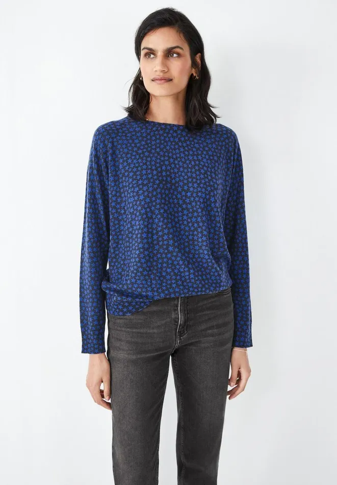 Hush Jumpers and Cardigans Women Malin Wool Blend Printed Jumper Navyblue Star Hush Jumpers and Cardigans Women Malin Wool Blend Printed Jumper Navyblue Star