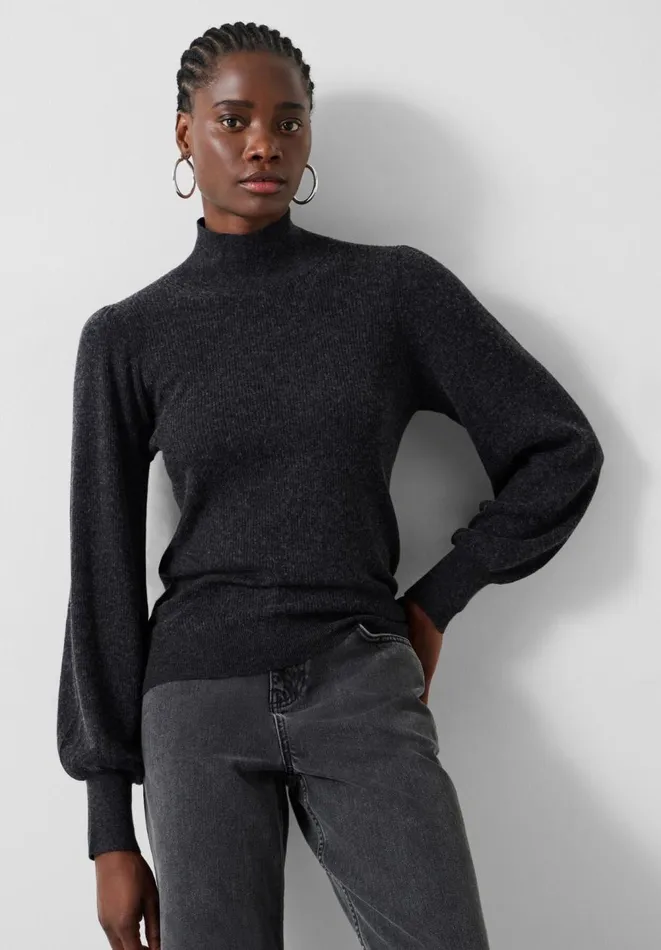 Hush Jumpers and Cardigans Women Ribbed Sleeve Roll Neck Jumper Charcoal Marl Hush Jumpers and Cardigans Women Ribbed Sleeve Roll Neck Jumper Charcoal Marl