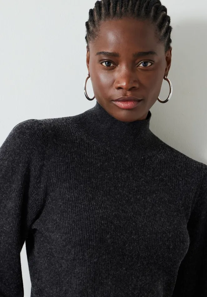 Hush Jumpers and Cardigans Women Ribbed Sleeve Roll Neck Jumper Charcoal Marl Hush Jumpers and Cardigans Women Ribbed Sleeve Roll Neck Jumper Charcoal Marl