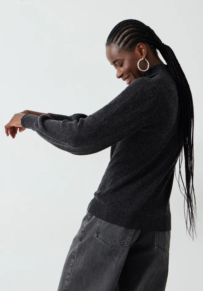 Hush Jumpers and Cardigans Women Ribbed Sleeve Roll Neck Jumper Charcoal Marl Hush Jumpers and Cardigans Women Ribbed Sleeve Roll Neck Jumper Charcoal Marl