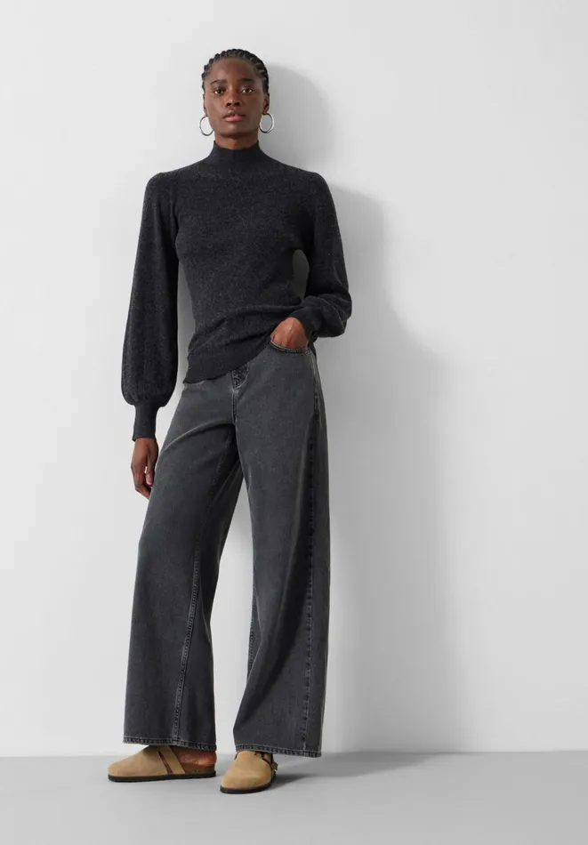 Hush Jumpers and Cardigans Women Ribbed Sleeve Roll Neck Jumper Charcoal Marl Hush Jumpers and Cardigans Women Ribbed Sleeve Roll Neck Jumper Charcoal Marl