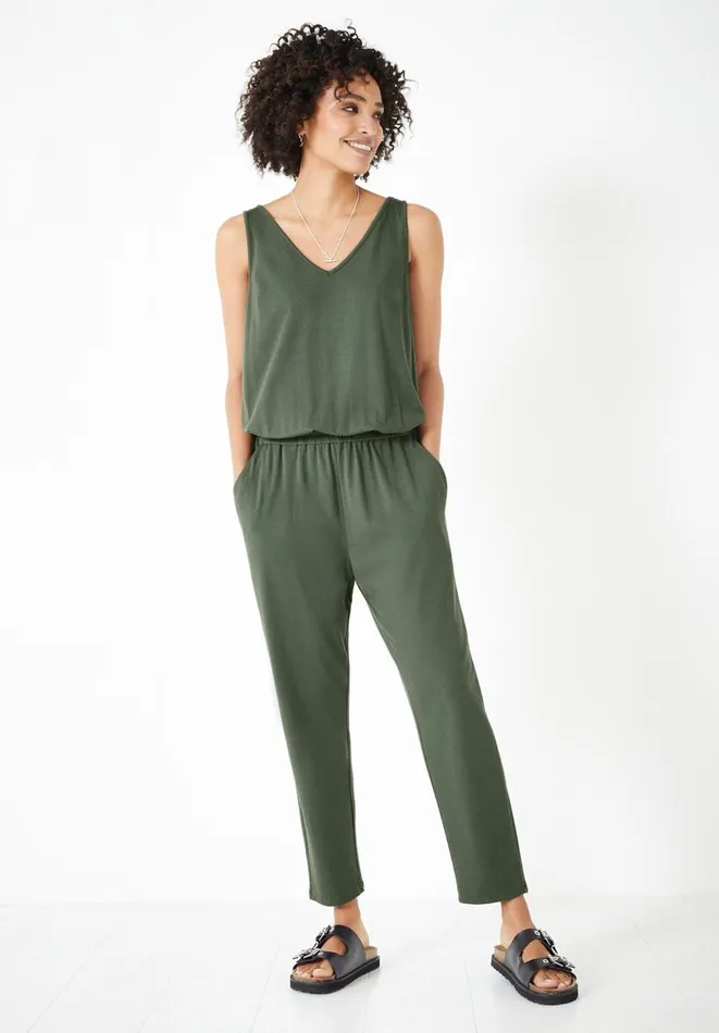 Hush Jumpsuits Women Cropped Jersey Jumpsuit Khaki