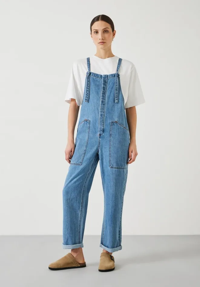 Hush Jumpsuits Women Ellie Denim Cropped Dungarees Light Blue Wash