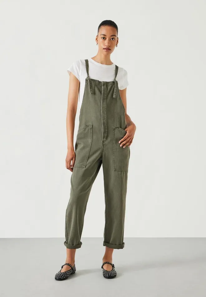 Hush Jumpsuits Women Ellie Denim Cropped Dungarees Olive