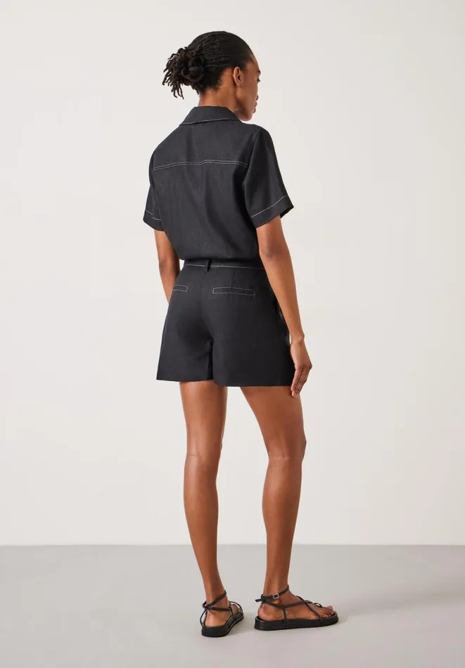 Hush Jumpsuits Women Fran Contrast Stitch Linen Playsuit Black Hush Jumpsuits Women Fran Contrast Stitch Linen Playsuit Black