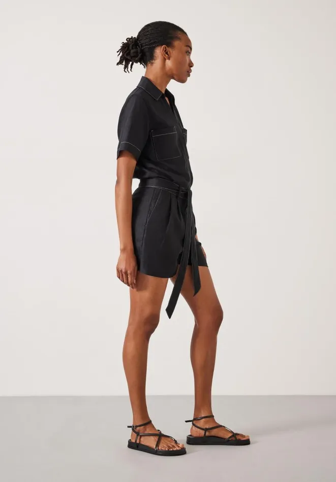 Hush Jumpsuits Women Fran Contrast Stitch Linen Playsuit Black Hush Jumpsuits Women Fran Contrast Stitch Linen Playsuit Black