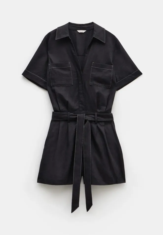 Hush Jumpsuits Women Fran Contrast Stitch Linen Playsuit Black Hush Jumpsuits Women Fran Contrast Stitch Linen Playsuit Black