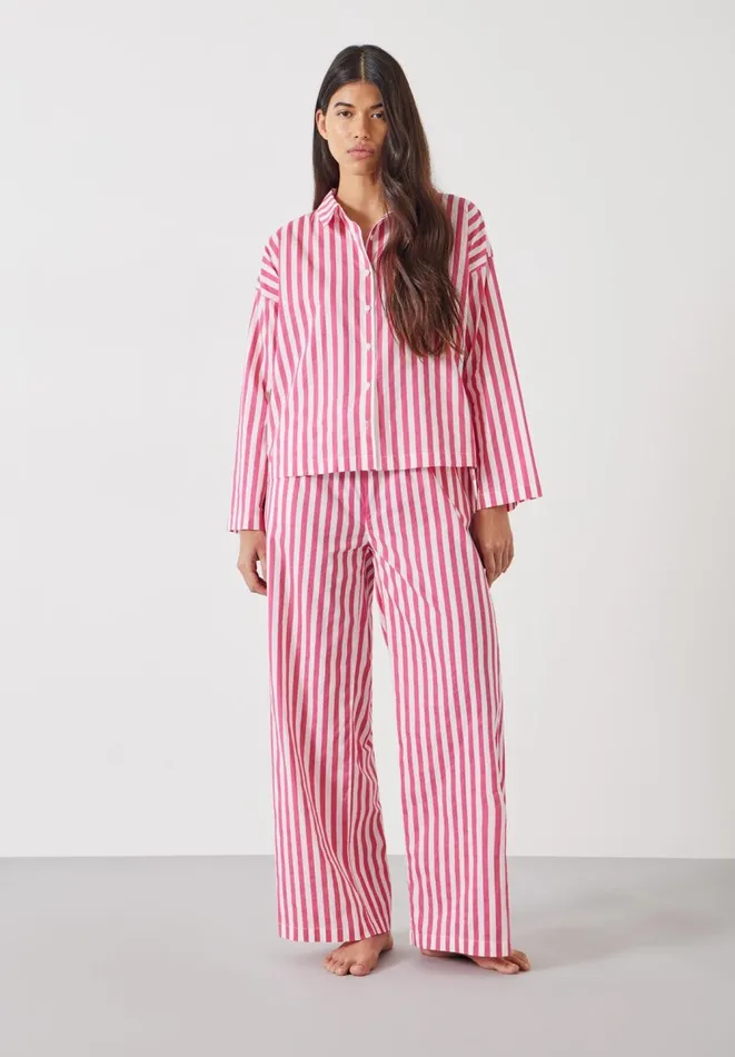 Hush Pyjamas and Nightwear Women Emerson Boxy Fit Shirt Pyjama Set Fluro Pink White Stripe Hush Pyjamas and Nightwear Women Emerson Boxy Fit Shirt Pyjama Set Fluro Pink White Stripe