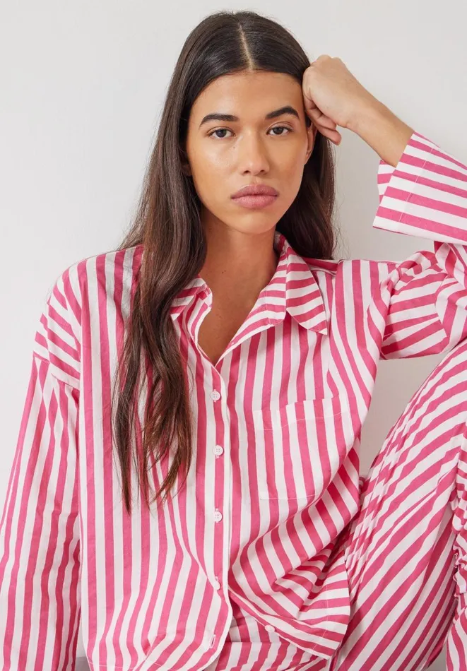 Hush Pyjamas and Nightwear Women Emerson Boxy Fit Shirt Pyjama Set Fluro Pink White Stripe Hush Pyjamas and Nightwear Women Emerson Boxy Fit Shirt Pyjama Set Fluro Pink White Stripe