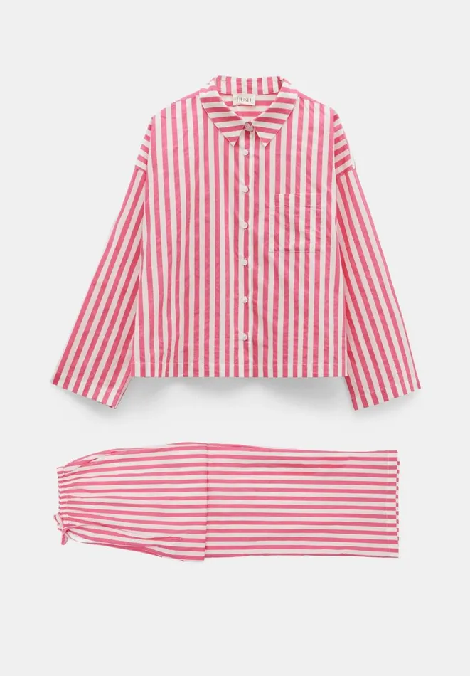Hush Pyjamas and Nightwear Women Emerson Boxy Fit Shirt Pyjama Set Fluro Pink White Stripe Hush Pyjamas and Nightwear Women Emerson Boxy Fit Shirt Pyjama Set Fluro Pink White Stripe