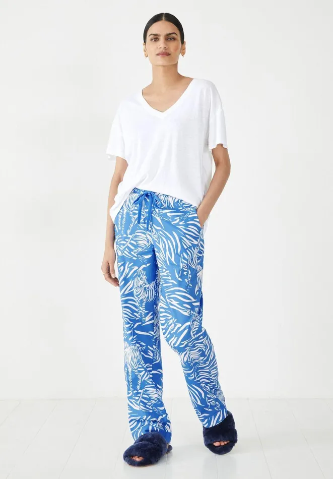 Hush Pyjamas and Nightwear Women Isla Printed Cotton PJ Trousers Zebra Blueecru Hush Pyjamas and Nightwear Women Isla Printed Cotton PJ Trousers Zebra Blueecru