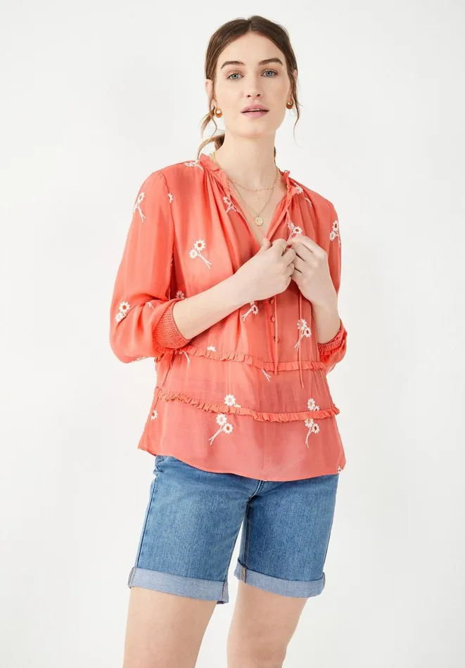 Hush Shirts and Blouses Women Akina Embroidered Top Coral Pink Hush Shirts and Blouses Women Akina Embroidered Top Coral Pink