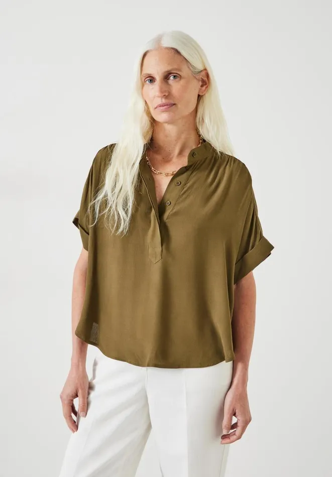 Hush Shirts and Blouses Women Anika Oversized Short Sleeve Blouse Army Olive Hush Shirts and Blouses Women Anika Oversized Short Sleeve Blouse Army Olive