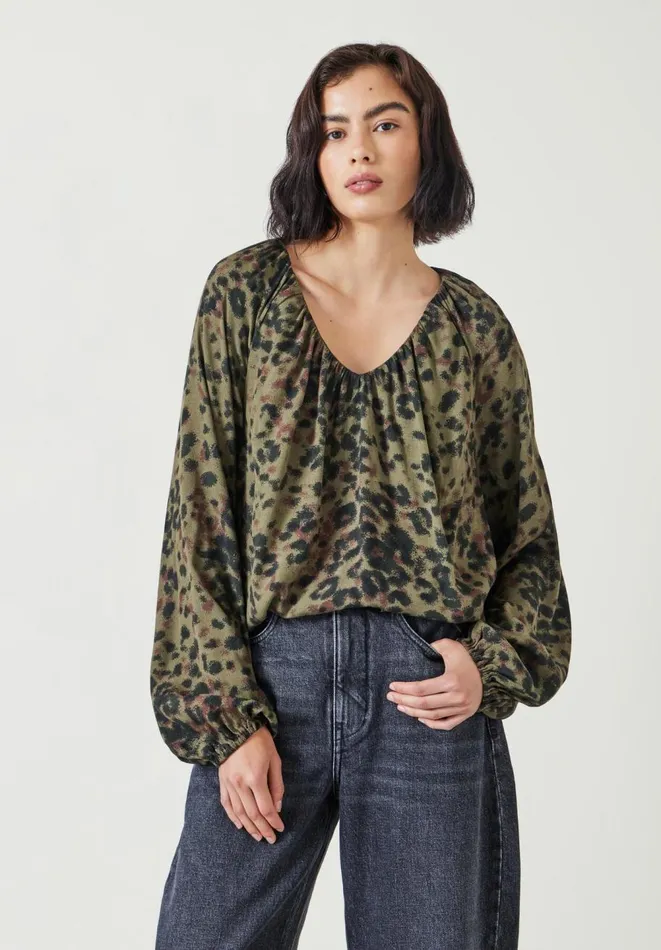 Hush Shirts and Blouses Women Elise VNeck Printed Blouse Khaki Animal