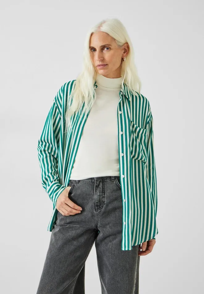 Hush Shirts and Blouses Women Emely Oversized Stripe Fluid Shirt Stripe Green Hush Shirts and Blouses Women Emely Oversized Stripe Fluid Shirt Stripe Green