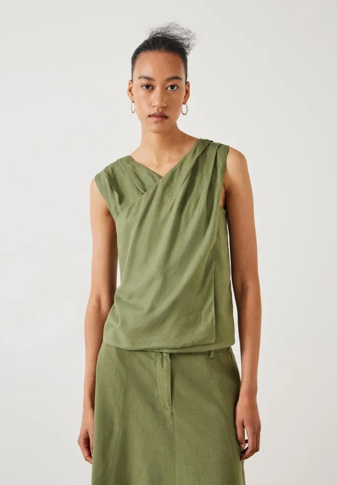 Hush Shirts and Blouses Women Kimi Two Way Linen Waistcoat Dark Olive Hush Shirts and Blouses Women Kimi Two Way Linen Waistcoat Dark Olive