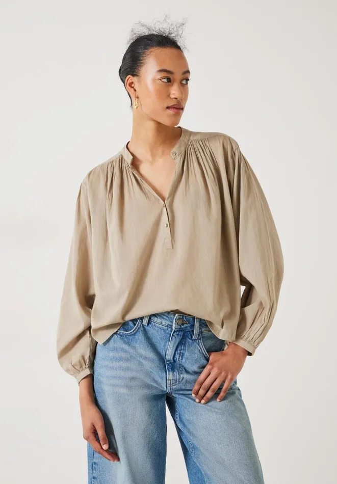 Hush Shirts and Blouses Women Lhea Oversized Gather Detail Blouse Darker Beige Hush Shirts and Blouses Women Lhea Oversized Gather Detail Blouse Darker Beige