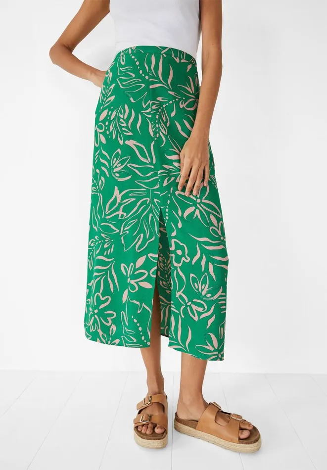 Hush Skirts Women Brea Midi Skirt Painted Tropical Flower Green Hush Skirts Women Brea Midi Skirt Painted Tropical Flower Green