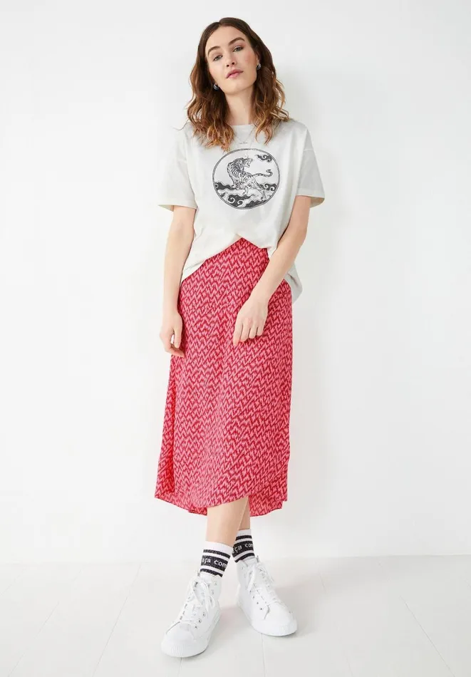 Hush Skirts Women Layered Midi Skirt Zig Zag Pinkred Hush Skirts Women Layered Midi Skirt Zig Zag Pinkred