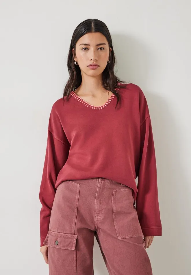 Hush Sweatshirts and Hoodies Women Ellison Contrast Stitch Sweatshirt Rose Red Hush Sweatshirts and Hoodies Women Ellison Contrast Stitch Sweatshirt Rose Red