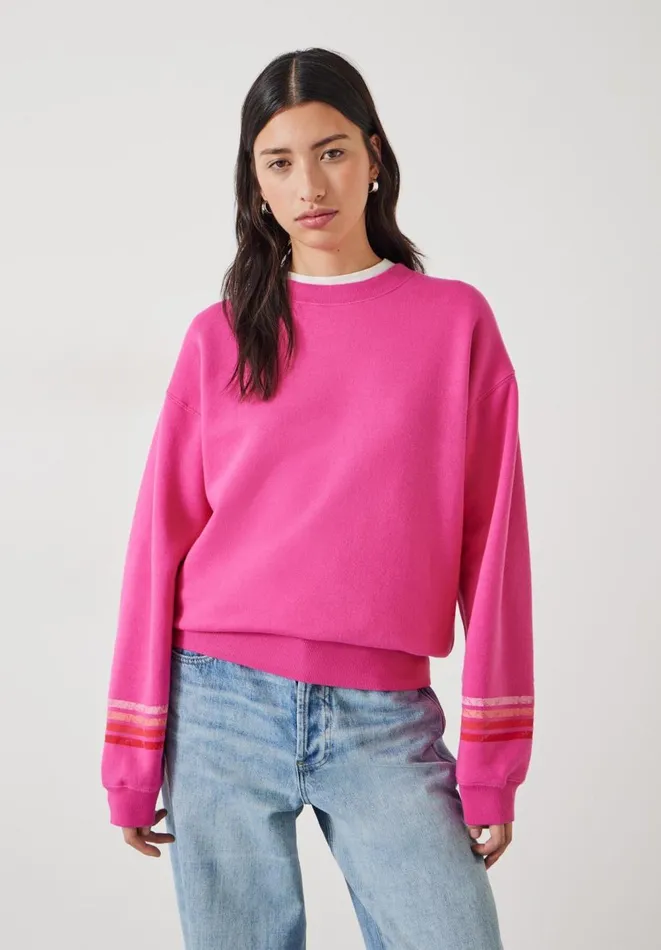 Hush Sweatshirts and Hoodies Women Kaelynn Cotton Contrast Stripe Sweatshirt Vibrant Pink Hush Sweatshirts and Hoodies Women Kaelynn Cotton Contrast Stripe Sweatshirt Vibrant Pink