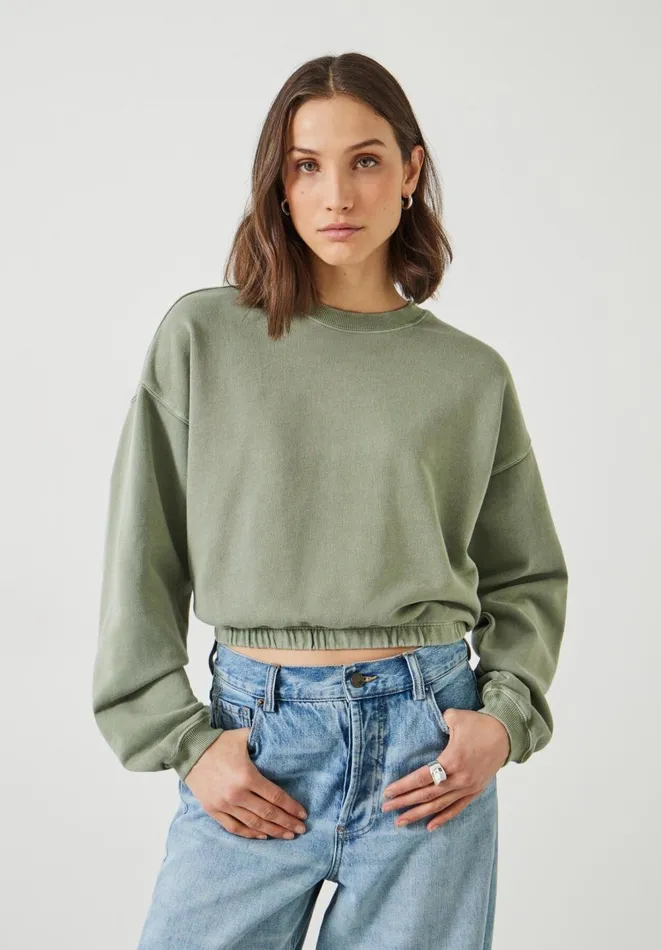 Hush Sweatshirts and Hoodies Women Rye Cropped Bubblehem Sweatshirt Light Khaki Hush Sweatshirts and Hoodies Women Rye Cropped Bubblehem Sweatshirt Light Khaki