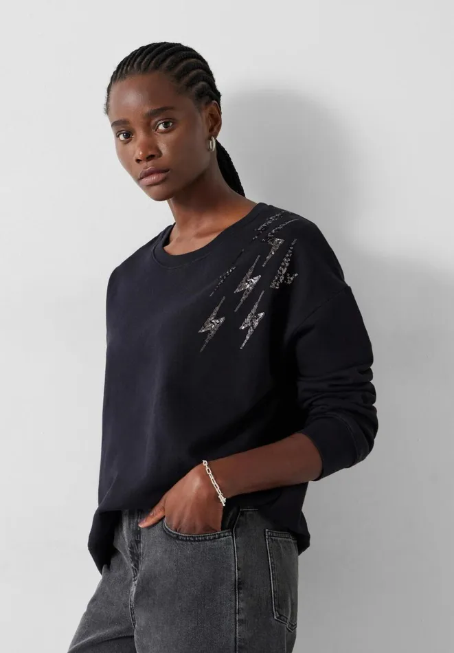 Hush Sweatshirts and Hoodies Women Sequin Thunderbolt Relaxed Sweatshirt Black Hush Sweatshirts and Hoodies Women Sequin Thunderbolt Relaxed Sweatshirt Black