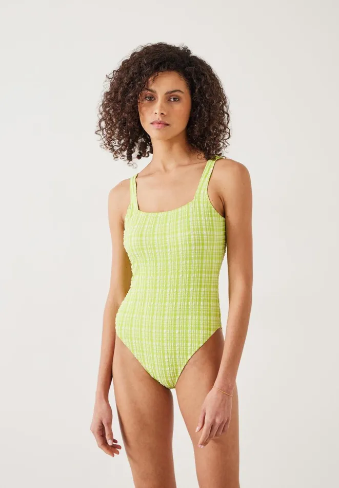 Hush Swimwear and Beachwear Women Lola Check Crinkle Scoop Swimsuit Lime Check Hush Swimwear and Beachwear Women Lola Check Crinkle Scoop Swimsuit Lime Check