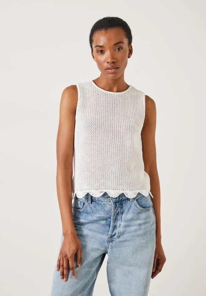 Hush Tops and Tshirts Women Adelina Crochet Scallop Edge Knitted Tank White Hush Tops and Tshirts Women Adelina Crochet Scallop Edge Knitted Tank White