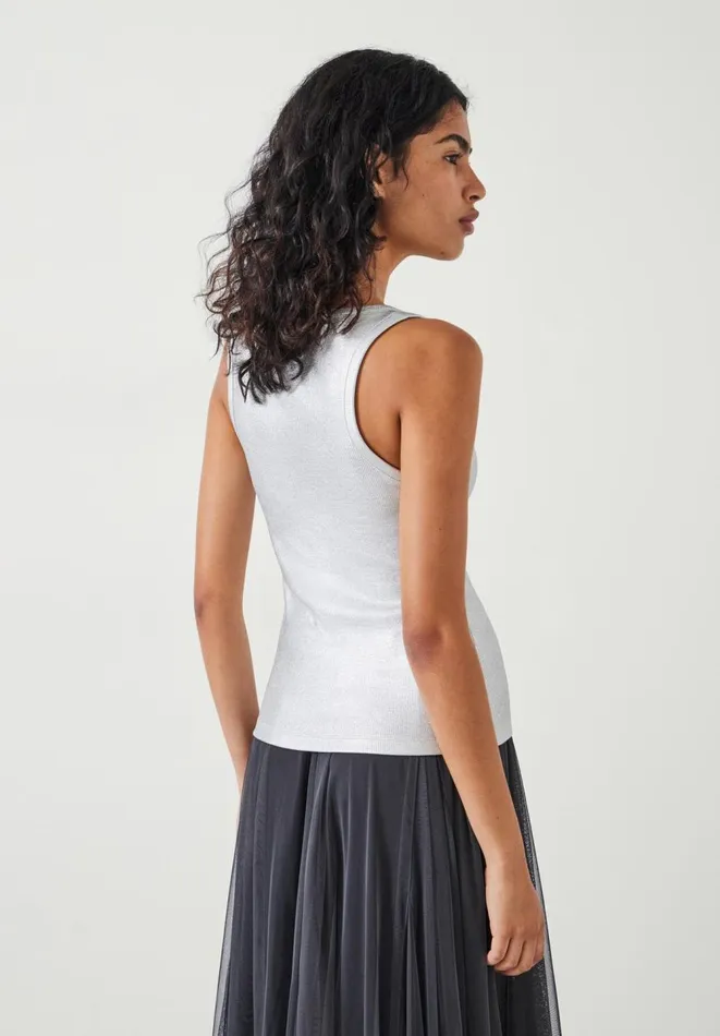 Hush Tops and Tshirts Women Alyssa Metallic Rib Vest Silver Hush Tops and Tshirts Women Alyssa Metallic Rib Vest Silver