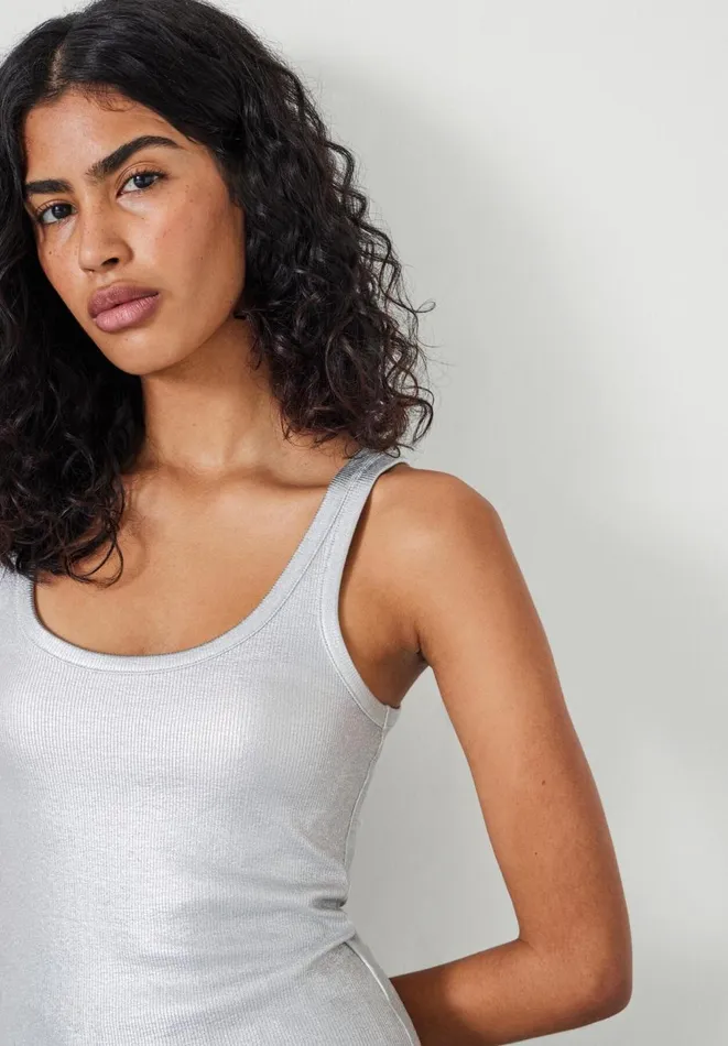 Hush Tops and Tshirts Women Alyssa Metallic Rib Vest Silver Hush Tops and Tshirts Women Alyssa Metallic Rib Vest Silver