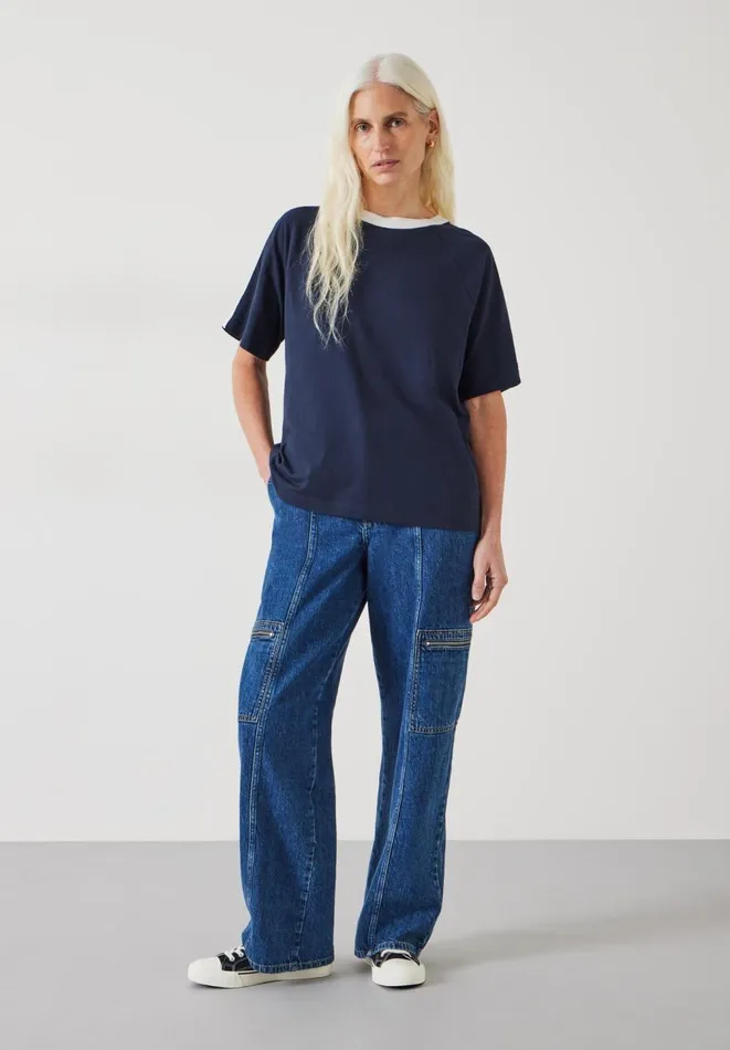 Hush Tops and Tshirts Women Bodie Cotton Contrast Ringer TShirt Dark Navy Hush Tops and Tshirts Women Bodie Cotton Contrast Ringer TShirt Dark Navy