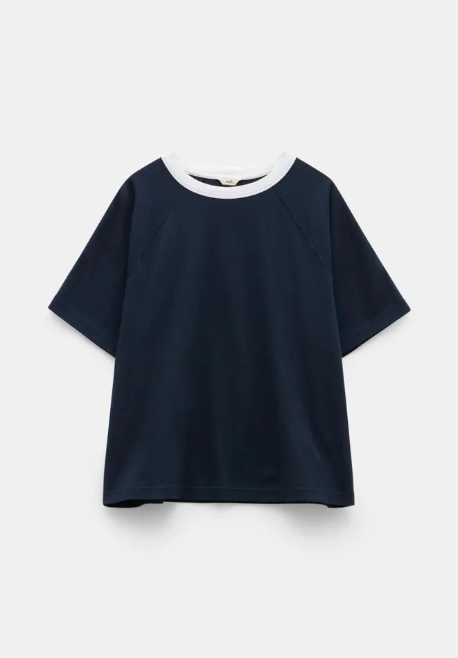 Hush Tops and Tshirts Women Bodie Cotton Contrast Ringer TShirt Dark Navy Hush Tops and Tshirts Women Bodie Cotton Contrast Ringer TShirt Dark Navy