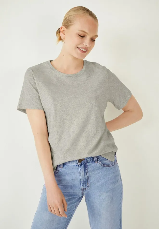 Hush Tops and Tshirts Women Cali Cotton Slub Crew Tee Lightest Grey Marl Hush Tops and Tshirts Women Cali Cotton Slub Crew Tee Lightest Grey Marl