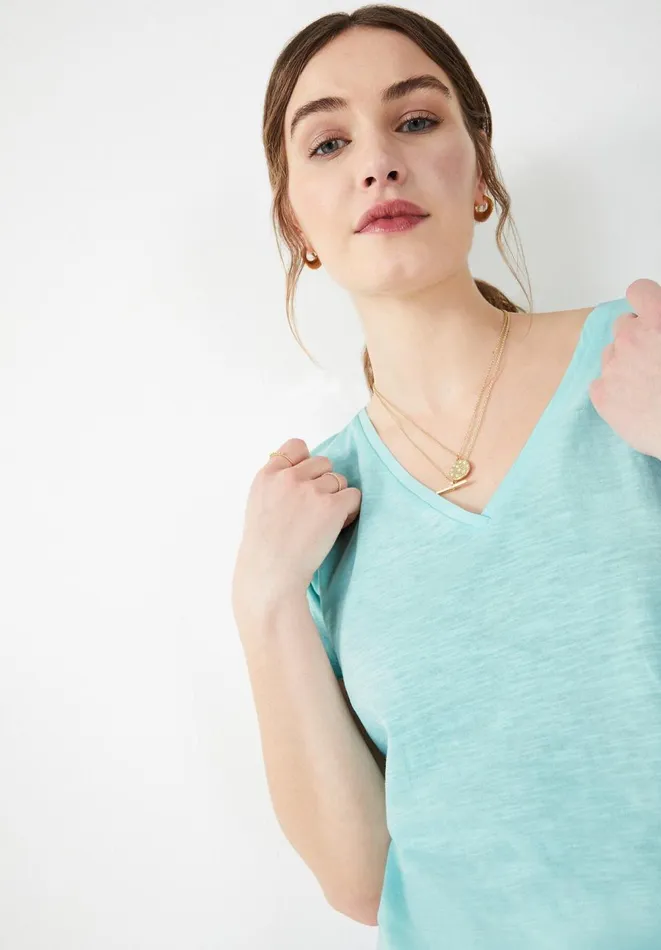 Hush Tops and Tshirts Women Cali Cotton Slub V Tee Washed Aqua Hush Tops and Tshirts Women Cali Cotton Slub V Tee Washed Aqua