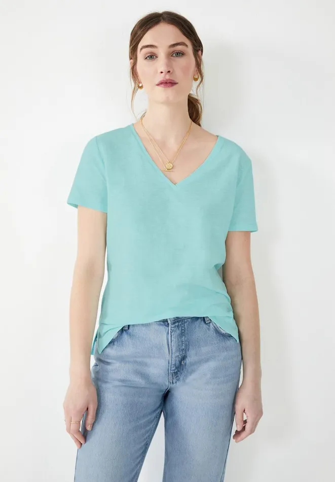 Hush Tops and Tshirts Women Cali Cotton Slub V Tee Washed Aqua Hush Tops and Tshirts Women Cali Cotton Slub V Tee Washed Aqua