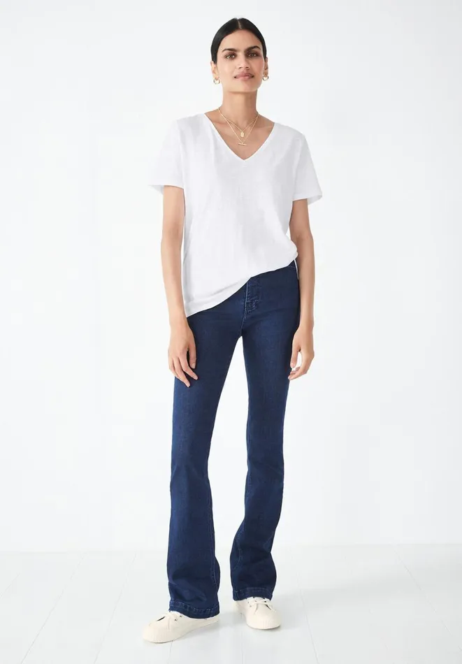 Hush Tops and Tshirts Women Cali Cotton Slub V Tee White Hush Tops and Tshirts Women Cali Cotton Slub V Tee White