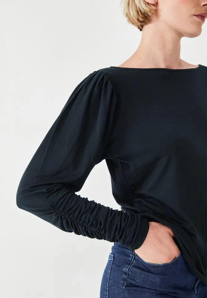 Hush Tops and Tshirts Women Charlotte Ruched Sleeve Jersey Top Black Hush Tops and Tshirts Women Charlotte Ruched Sleeve Jersey Top Black